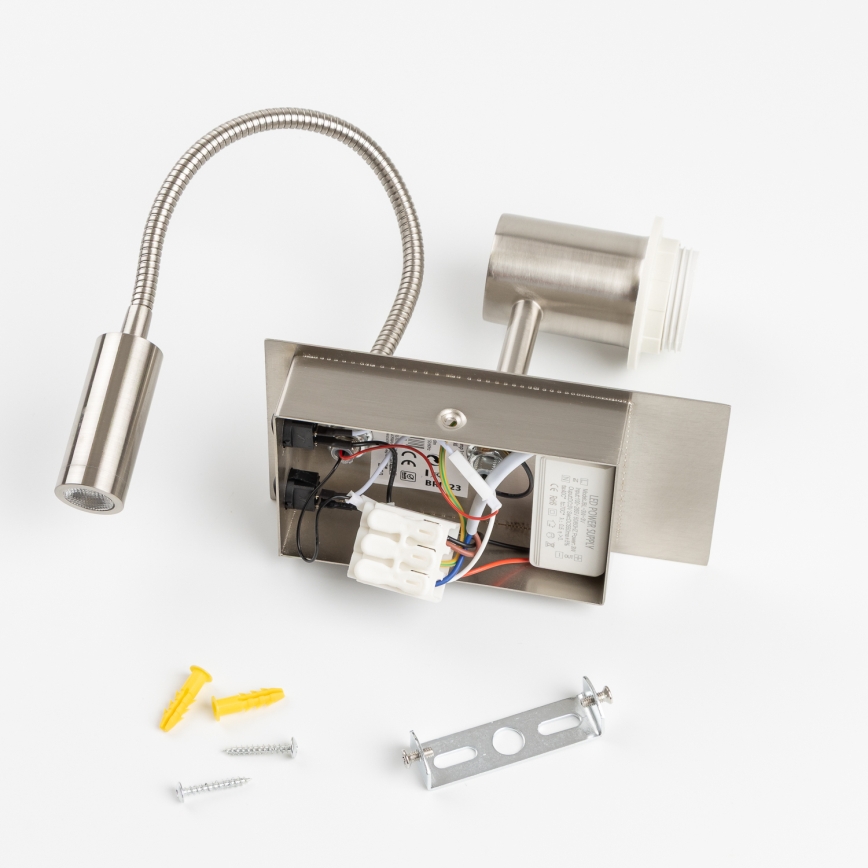 Brilagi - Lampada da parete LED flessibile NUBILA 1xE27/25W/230V + LED/3W cromo opaco/giallo