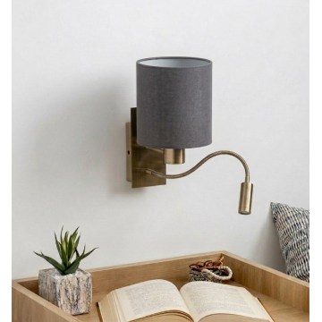 Brilagi - Lampada da parete LED flessibile NUBILA 1xE27/25W/230V + LED/3W ottone/grigio chiaro