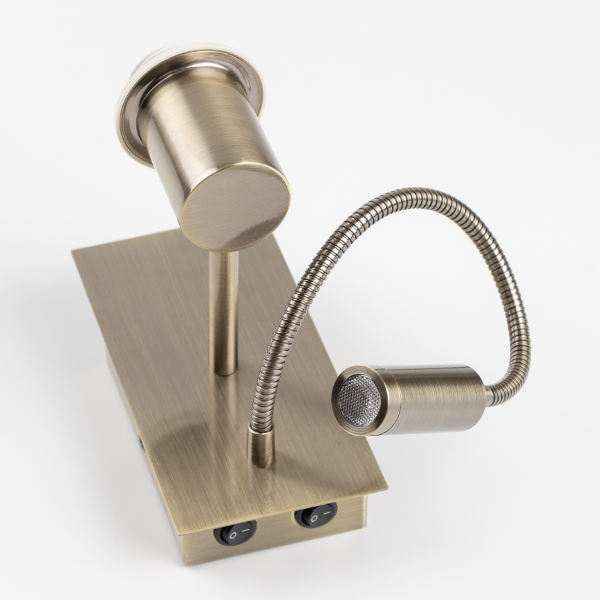 Brilagi - Lampada da parete LED flessibile NUBILA 1xE27/25W/230V + LED/3W ottone/grigio chiaro