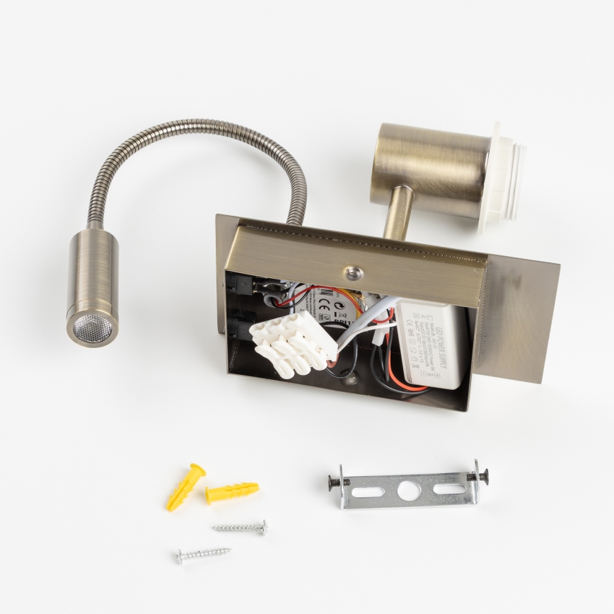 Brilagi - Lampada da parete LED flessibile NUBILA 1xE27/25W/230V + LED/3W ottone/grigio chiaro