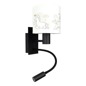 Brilagi - Lampada da parete LED flessibile per bambini BOBO 1xE27/25W/230V + LED/3W nero/bianco/unicorni