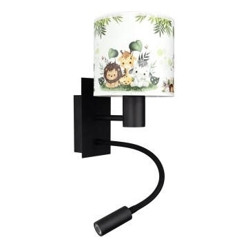 Brilagi - Lampada da parete LED flessibile per bambini BOBO 1xE27/25W/230V + LED/3W nero/bianco/verde/giungla