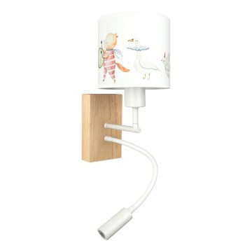 Brilagi - Lampada da parete LED flessibile per bambini BOBO WOOD 1xE27/25W/230V + LED/3W rovere/bianco con animaletti