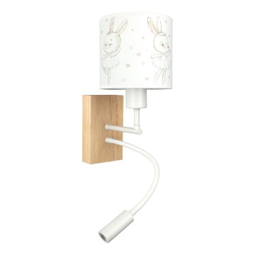 Brilagi - Lampada da parete LED flessibile per bambini BOBO WOOD 1xE27/25W/230V + LED/3W rovere/bianco/coniglietti