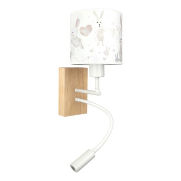 Brilagi - Lampada da parete LED flessibile per bambini BOBO WOOD 1xE27/25W/230V + LED/3W rovere/bianco/coniglietti