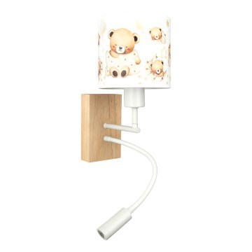Brilagi - Lampada da parete LED flessibile per bambini BOBO WOOD 1xE27/25W/230V + LED/3W rovere/bianco/orsetti