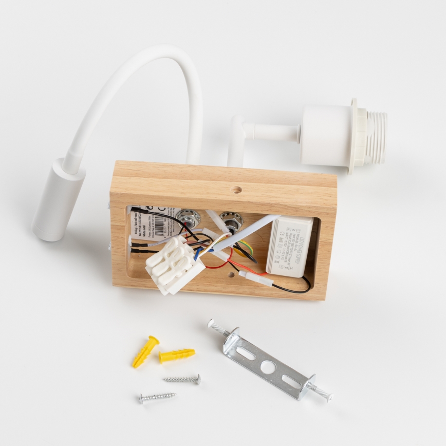 Brilagi - Lampada LED da parete flessibile NUBILA WOOD 1xE27/25W/230V + LED/3W rovere/bianco/grigio chiaro