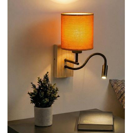 Brilagi - Lampada da parete flessibile a LED NUBILA WOOD 1xE27/25W/230V + LED/3W rovere/nero/arancione