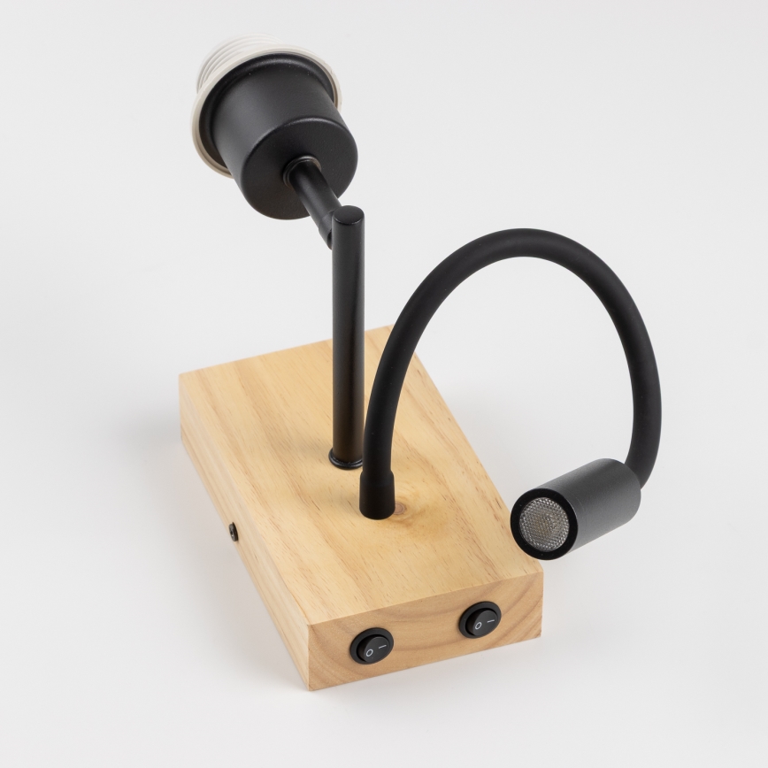 Brilagi - Lampada da parete flessibile a LED NUBILA WOOD 1xE27/25W/230V + LED/3W rovere/nero/arancione