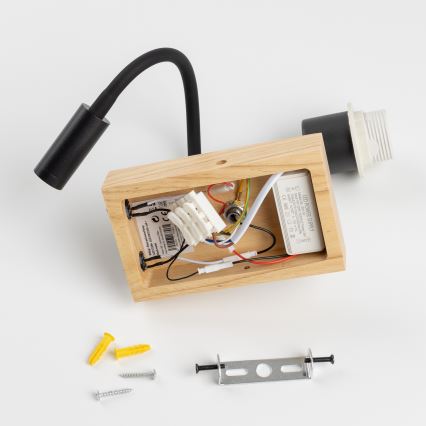 Brilagi - Lampada da parete flessibile a LED NUBILA WOOD 1xE27/25W/230V + LED/3W rovere/nero/arancione