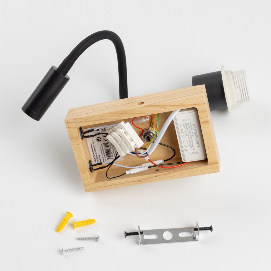 Brilagi - Lampada da parete flessibile a LED NUBILA WOOD 1xE27/25W/230V + LED/3W rovere/nero/arancione