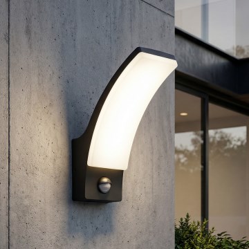 BRILAGI - Lampada da parete LED per esterni con sensore di movimento e sensore crepuscolare ARCELO LED/12W/230V IP65 nera
