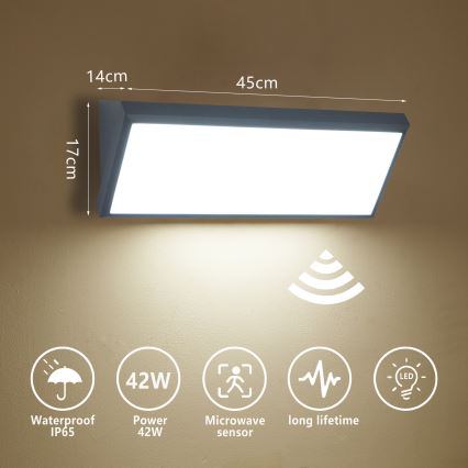 Brilagi - Lampada da parete LED per esterni dotata di sensore TRIANGLE LED/42W/230V 45 cm antracite IP65