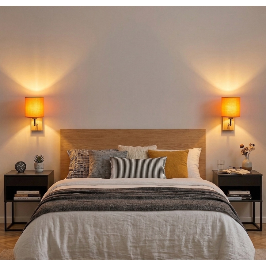 Brilagi - Lampada da parete NUBILA WOOD 1xE27/25W/230V quercia/nero/arancione