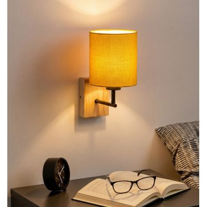 Brilagi - Lampada da parete NUBILA WOOD 1xE27/25W/230V rovere/nero/giallo