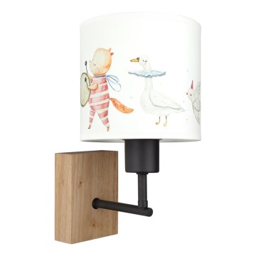 Brilagi - Lampada da parete per bambini BOBO WOOD 1xE27/25W/230V rovere/nero/bianco/con animaletti