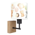 Brilagi - Lampada da parete per bambini BOBO WOOD 1xE27/25W/230V rovere/nero/bianco con animaletti