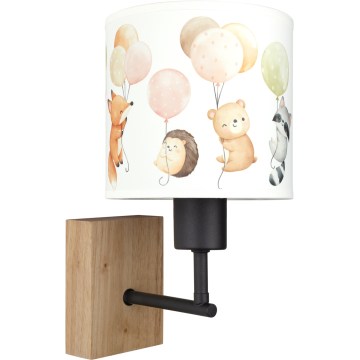 Brilagi - Lampada da parete per bambini BOBO WOOD 1xE27/25W/230V rovere/nero/bianco con animaletti