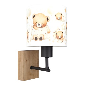 Brilagi - Lampada da parete per bambini BOBO WOOD 1xE27/25W/230V rovere/nero/bianco/orsetti