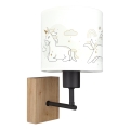 Brilagi - Lampada da parete per bambini BOBO WOOD 1xE27/25W/230V rovere/nero/bianco/unicorni