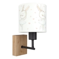 Brilagi - Lampada da parete per cameretta BOBO WOOD 1xE27/25W/230V rovere/nera/bianca/coniglietti