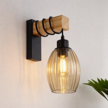 Brilagi - Lampada da parete WOOD GLASS 1xE27/60W/230V pino/nero/beige fumé