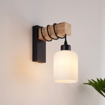 Brilagi - Lampada da parete WOOD GLASS 1xE27/60W/230V pino/nero/bianco