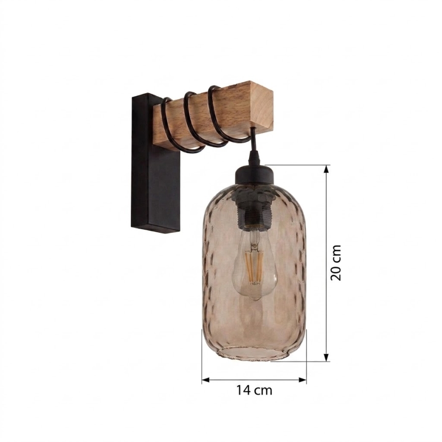 Brilagi - Applique da parete WOOD GLASS 1xE27/60W/230V pino/nero/marrone fumé