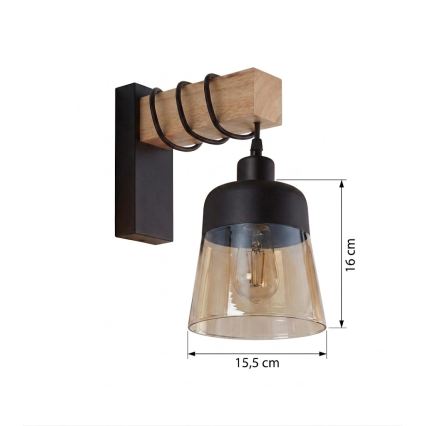 Brilagi - Applique WOOD GLASS 1xE27/60W/230V pino/nero/marrone fumé