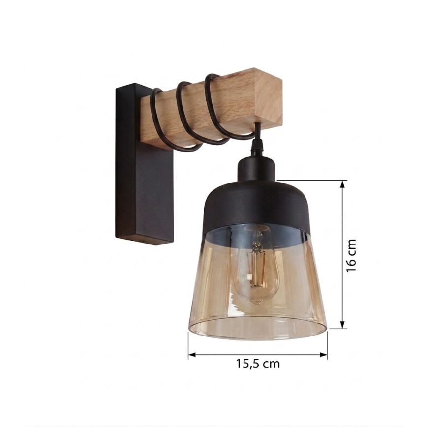 Brilagi - Applique WOOD GLASS 1xE27/60W/230V pino/nero/marrone fumé