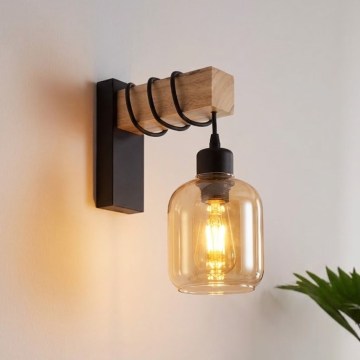BRILAGI - Lampada da parete WOOD GLASS 1xE27/60W/230V pino/nero/marrone fumé