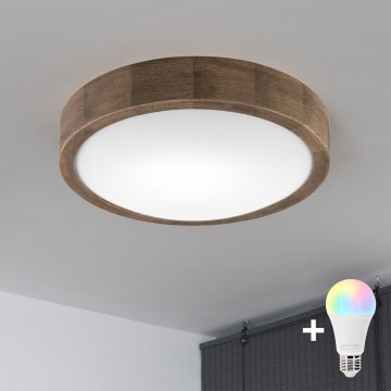 Brilagi - Lampada da soffitto dimmerabile LED RGBW CARVALHO SLIM 1xE27/9W/230V 2700-6500K Wi-Fi rovere Ø 27 cm
