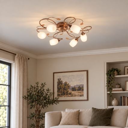 BRILAGI - Lampada da soffitto GRACE 6xE27/40W/230V Ø 79 cm patinata/rame