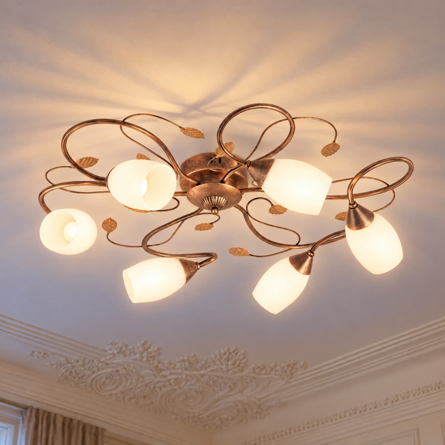 BRILAGI - Lampada da soffitto GRACE 6xE27/40W/230V Ø 79 cm patinata/rame