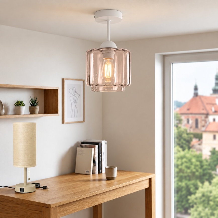 BRILAGI - Plafoniera LED a montaggio superficiale RETRO GLASS 1xE27/60W/230V Ø 15 cm bianco/beige fumé