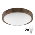Brilagi - Lampada da soffitto LED CARVALHO SLIM 2xE27/60W/230V rovere noce Ø 37 cm