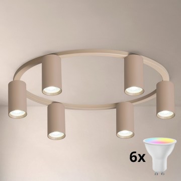 Brilagi - Lampada da soffitto LED dimmerabile RGBW SELE 6xGU10/6,5W/230V 2700-6500K beige + telecomando