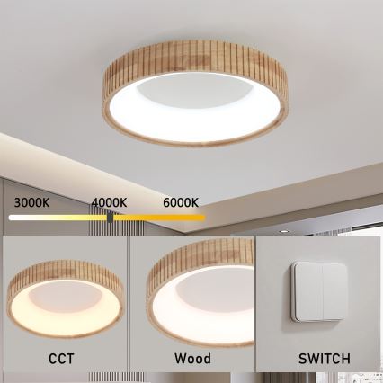 Brilagi - Plafoniera LED FALCON WOOD MODERN LED/30W/230V 3000/4000/6000K diam. 45 cm legno