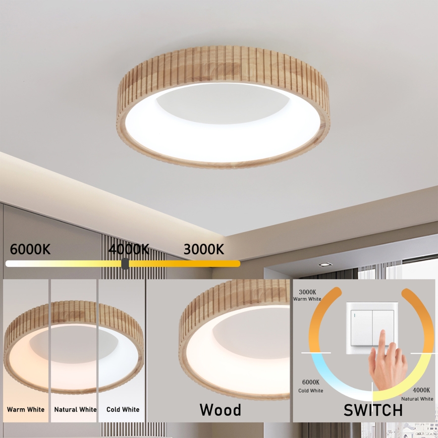 Brilagi - Plafoniera LED FALCON WOOD MODERN LED/30W/230V 3000/4000/6000K diam. 45 cm legno