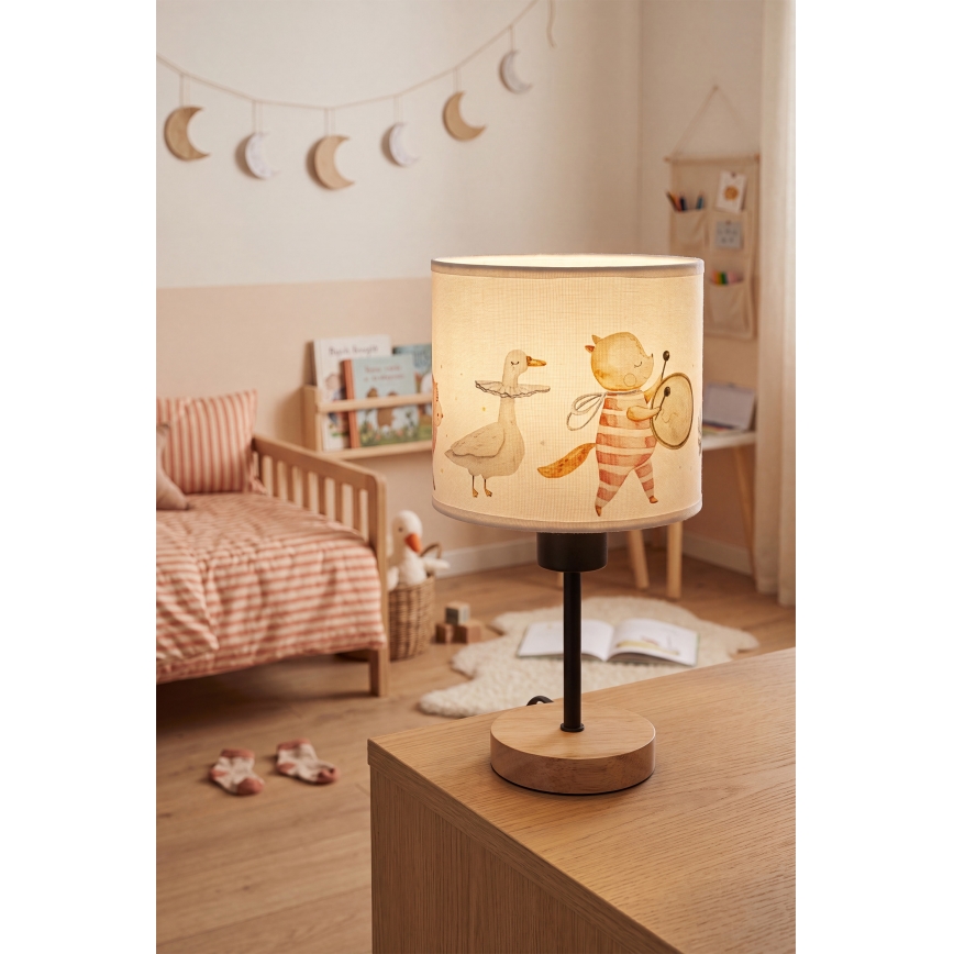 Brilagi - Lampada da tavolo per bambini BOBO WOOD 1xE27/25W/230V rovere/nero/bianco/animaletti