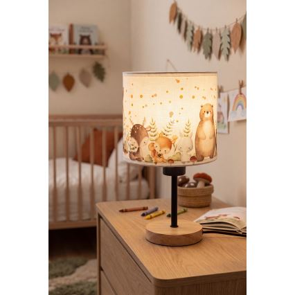Brilagi - Lampada da tavolo per bambini BOBO WOOD 1xE27/25W/230V rovere/nero/bianco/animaletti