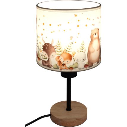 Brilagi - Lampada da tavolo per bambini BOBO WOOD 1xE27/25W/230V rovere/nero/bianco/animaletti