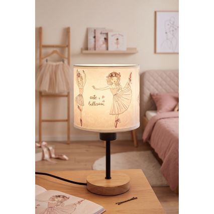 Brilagi - Lampada da tavolo per bambini BOBO WOOD 1xE27/25W/230V rovere/nero/bianco/rosa/ballerine