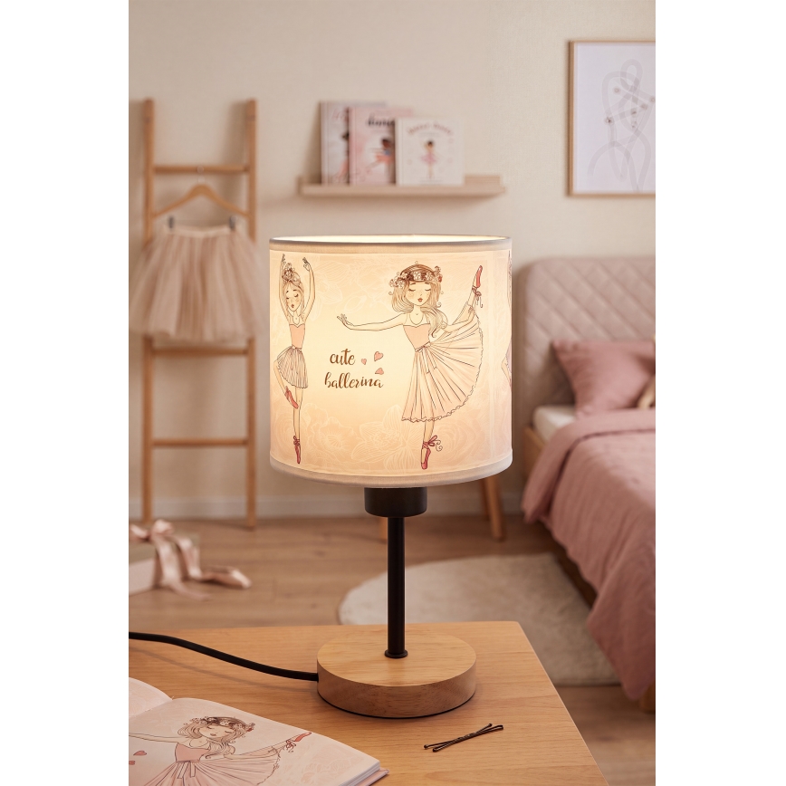 Brilagi - Lampada da tavolo per bambini BOBO WOOD 1xE27/25W/230V rovere/nero/bianco/rosa/ballerine