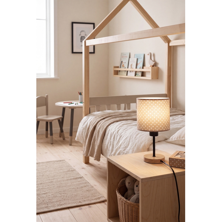 Brilagi - Lampada da tavolo per bambini BOBO WOOD 1xE27/25W/230V rovere/nero/beige/a pois