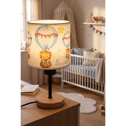 Brilagi - Lampada da tavolo per bambini BOBO WOOD 1xE27/25W/230V rovere/nero/bianco/motivo animale