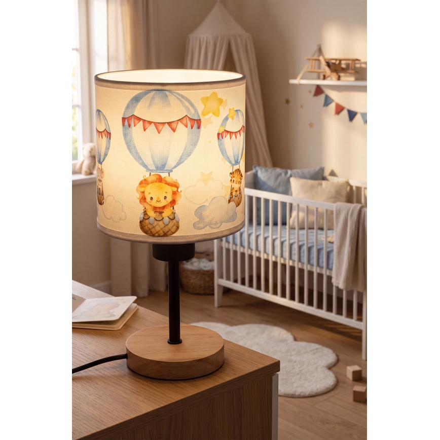 Brilagi - Lampada da tavolo per bambini BOBO WOOD 1xE27/25W/230V rovere/nero/bianco/motivo animale