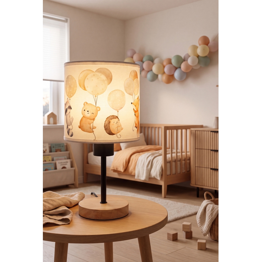 Brilagi - Lampada da tavolo per bambini BOBO WOOD 1xE27/25W/230V rovere/nero/bianco/animali