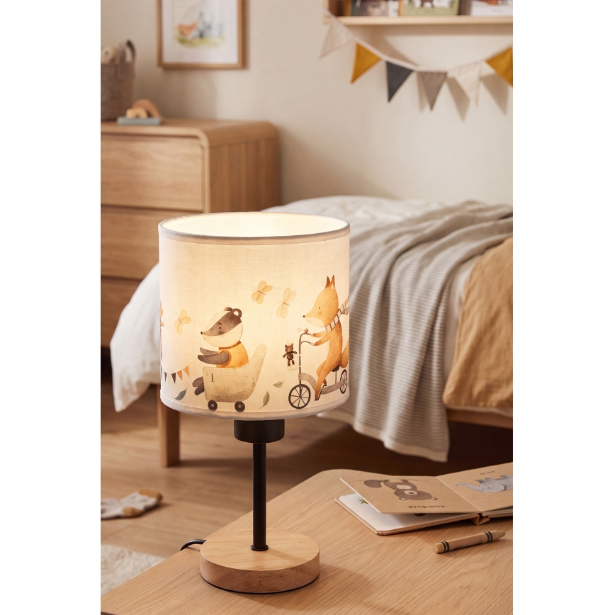 Brilagi - Lampada da tavolo per bambini BOBO WOOD 1xE27/25W/230V rovere/nero/bianco/animaletti