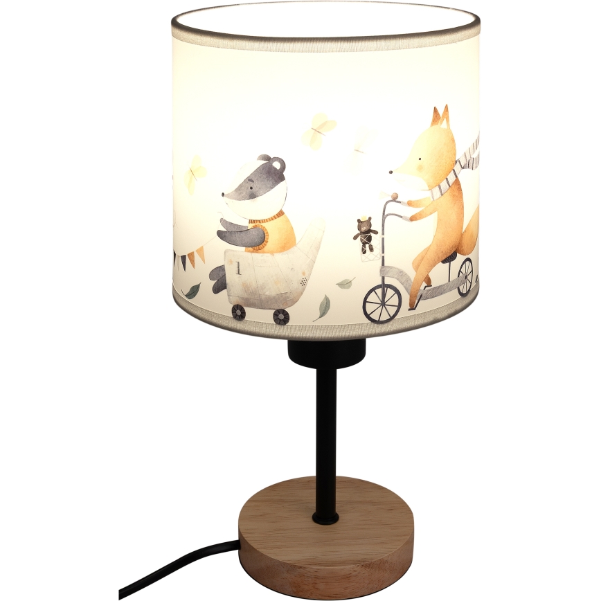 Brilagi - Lampada da tavolo per bambini BOBO WOOD 1xE27/25W/230V rovere/nero/bianco/animaletti